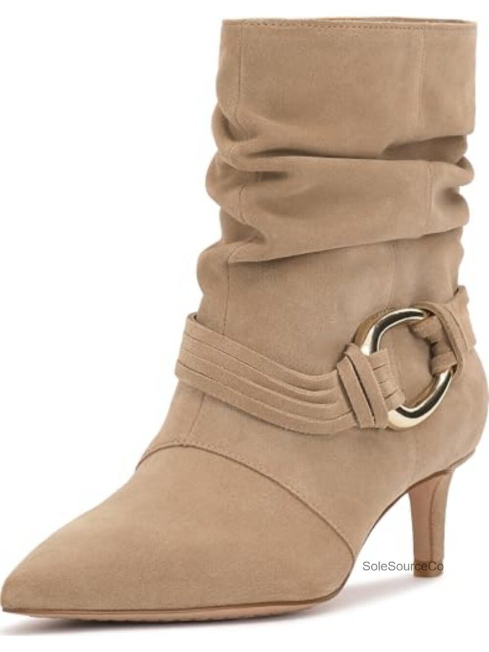 Suede Slouchy O-Ring Ankle Bootie Kitten Heel Pointed Toe